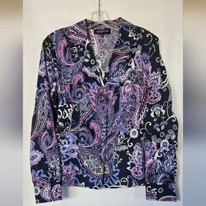Jones New‎ York Signature Purple  Paisley Long Sleeve Blouse Size Large